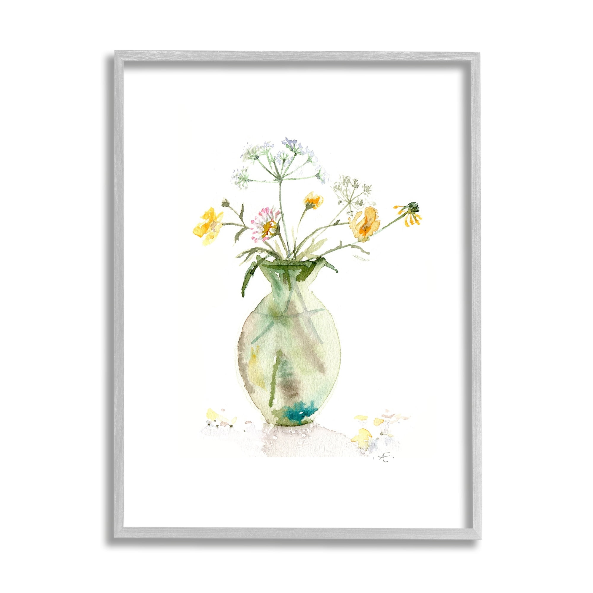 Stupell Industries Buttercups Daisies Green Vase Watercolor Floral Still Life, 24 x 30, Design by Verbrugge Watercolor