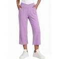 thumbnail image 3 of AHTJRT Capris for Women Crossover Wide Leg Trousers with Pockets Loose Fit Stretchy Summer Workout Lounge Yoga Pants Purple XXL, 3 of 7