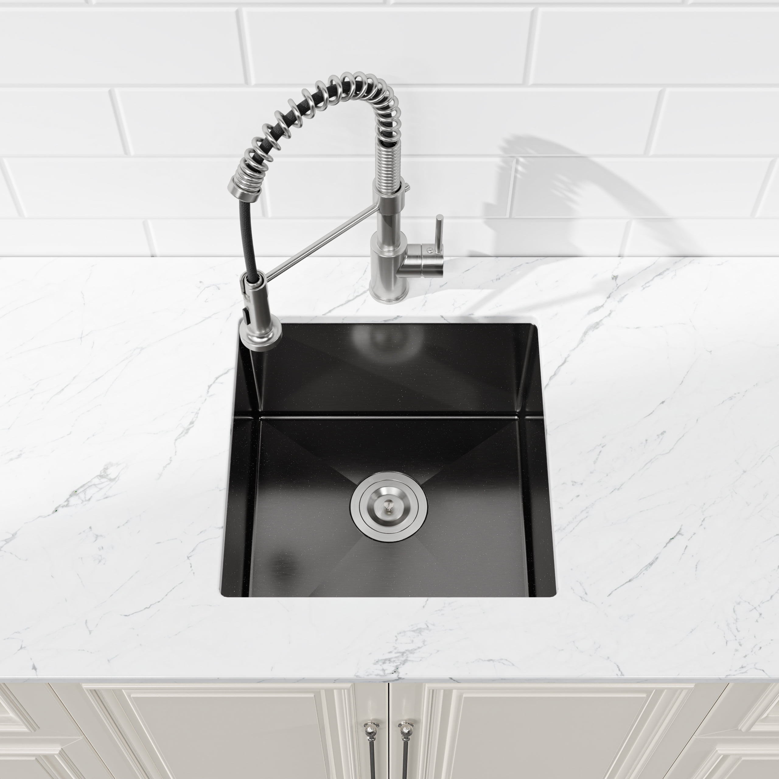18 x 18 Inch Black Undermount Stainless Steel Kitchen Sink Single Bowl 16 Gauge with Drain And Hook