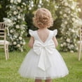thumbnail image 6 of IDOPIP Infant Baby Girls Wedding Flower Girl Dress Satin Pearls Tulle Tutu Dress Bowknot V Back Pageant Party Princess Birthday Formal Dresses 12-18 Months White, 6 of 7