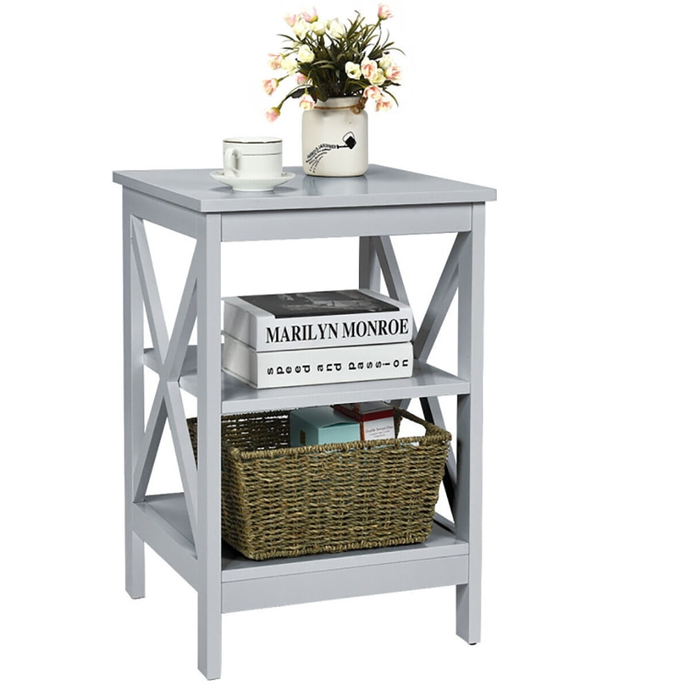 Finihen End Table, 3-Tier Nightstand End Table with X Design Storage, Bed Side Tables, for Living Room, Bedroom, Black Finihen End Table, 3-Tier Nightstand End Table with X Design Storage, Bed Side Tables, for Living Room, Bedroom, Black
