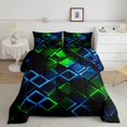 thumbnail image 2 of Castle Fairy Abstract Neon Block Full Size Comforter Sets 3-Piece,Minimalism Futuristic Cubes Bedding Comforter Set,Green Blue Black,Reversible,1 Comforter and 2 Pillowcases, 2 of 6