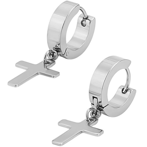 1set 2pcs 304 Stainless Steel Cross Hoop Earrings for Women Stainless Steel color 32mm Pin: 1mm