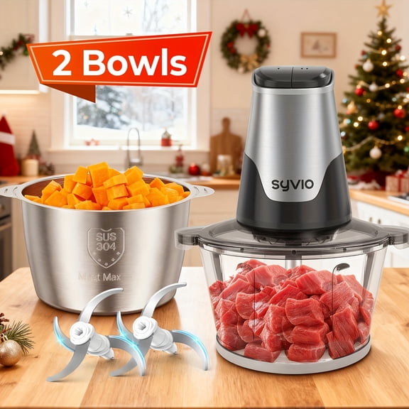 [450W Food Processor] General 450W 2-Speed Food Processor with 2 Bowls & 4 Bi-Level Blades | Mini Electric Chopper for Baby Food, Meat, Onion, Vegetables | Christmas Gifts