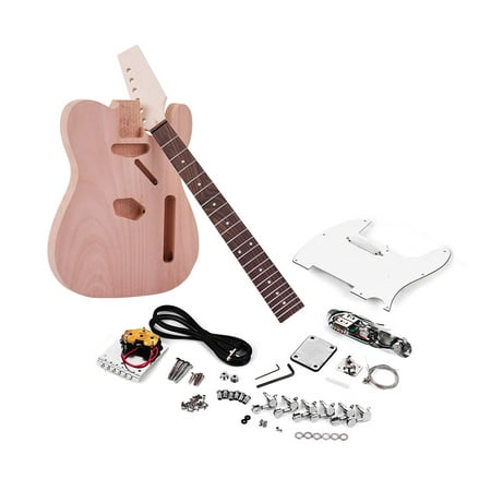 Muslady Unfinished Electric Guitar DIY Kit TL Tele Style Mahogany Body Maple Wood Neck Rosewood (Best Wood For Electric Guitar Body)