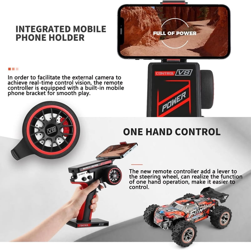 RC Car WLtoys 184008 Brushless for Adults Kids, 37MPH High Speed Remote Control Car, 4WD 1:18 Scale All Terrain Off Road RC Truck, 2.4GHz RC Racing Car with Batteries (Red)