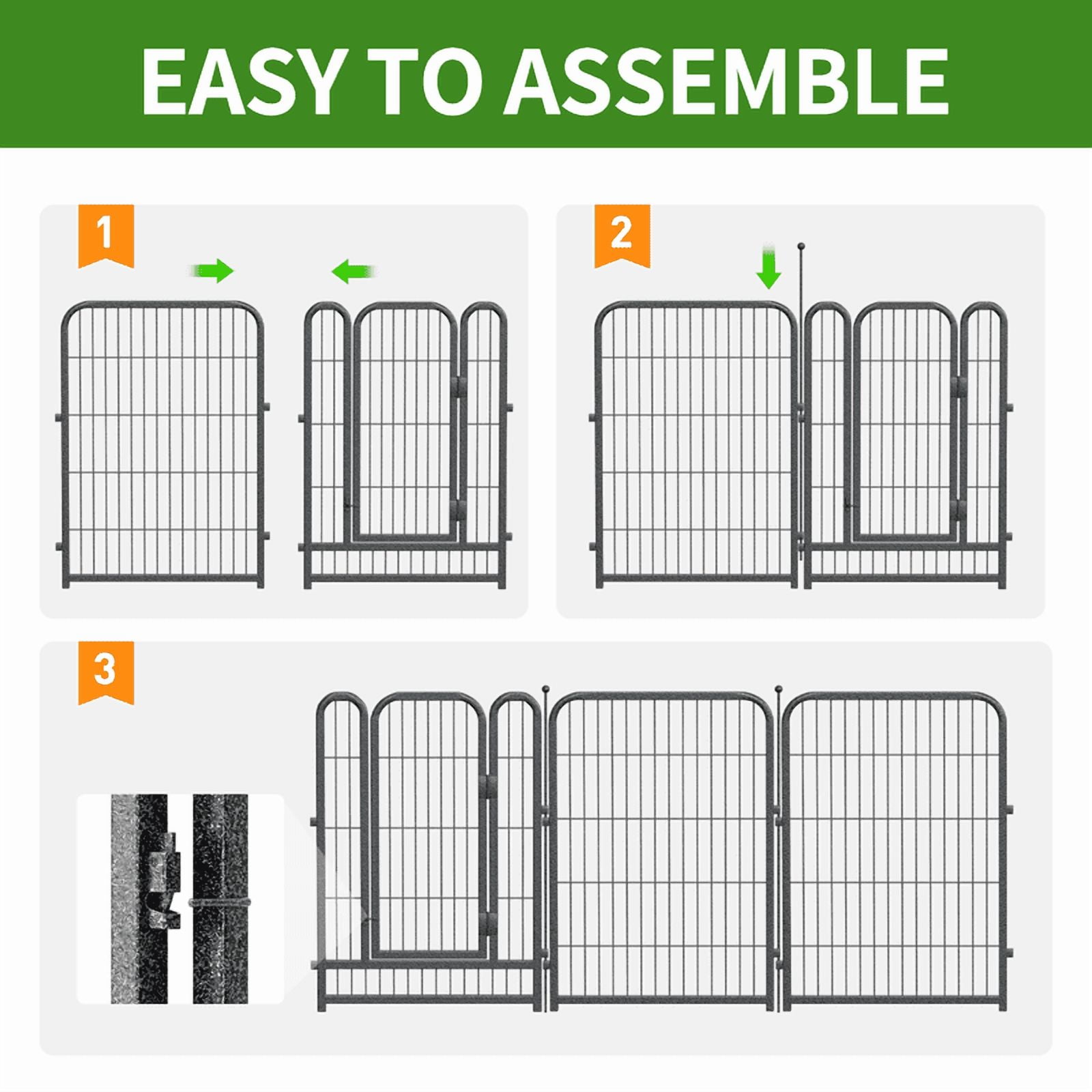 Petorldog Decorative Garden Metal Fence 110ft (L)×40in (H) with 42 Panels 6 Gates Outdoor, No Dig Fence, Animal Barrier Fencing for Outdoor Yard Patio Flower Bed（Black-Silver）