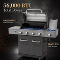 thumbnail image 3 of Seizeen Gas Grill with Side Burner, 56,000 BTU Outdoor BBQ 4-Burner Propane Grill with Lid Viewing Window, Built-in Thermometer, Cast Iron Grates, Warming Rack for Patio Backyard, 3 of 9