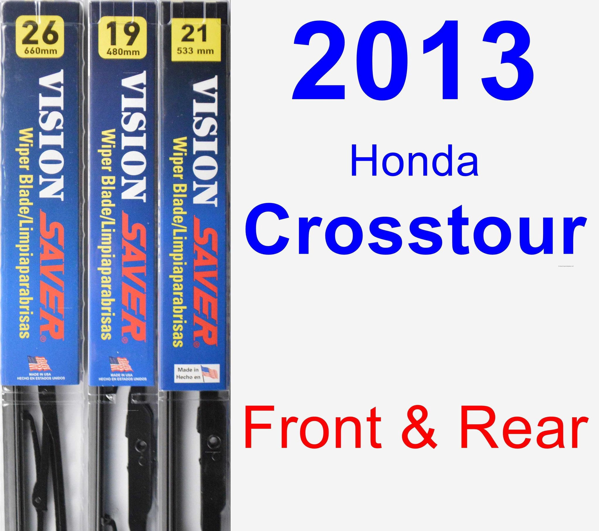 2013 Honda Crosstour Wiper Blade Set/Kit (Front & Rear) (3 Blades