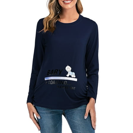 

Kiplyki Baby Days Savings Maternity Womens Tops Cotton Round Neck Long Sleeve Solid ColorBaby Print Clothe Top