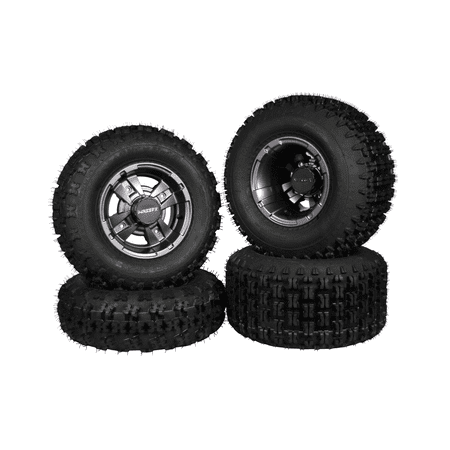 

MASSFX MK 21x7-10 20x10-9 ATV Front Rear Tire & Gun Metal Wheel Kit fits Kawasaki KXT KSF & Yamaha YSF YFZ YFM 21x7x10 20x10x9 (4 Pack)