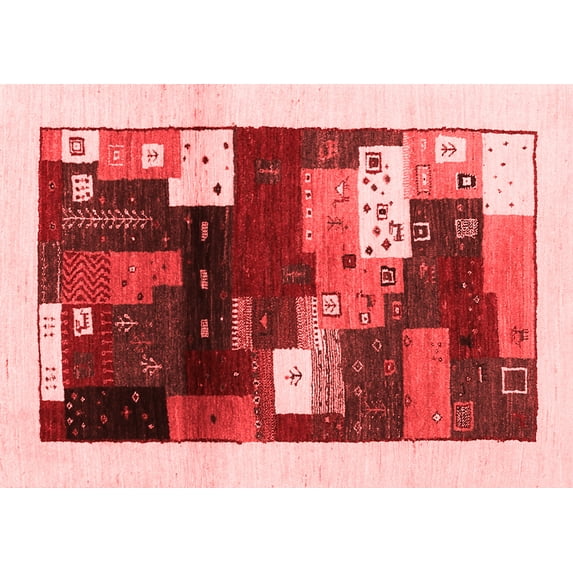 Ahgly Company Indoor Rectangle Abstract Red Contemporary Area Rugs, 2' x 3'