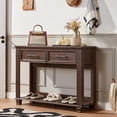 thumbnail image 4 of Farmhouse 46" Console Table with 2 Drawers, Rustic Wood 2 Tier Entryway Table with Open Storage Shelf, Vintage Sofa Tables for Living Room, Walnut, 4 of 9