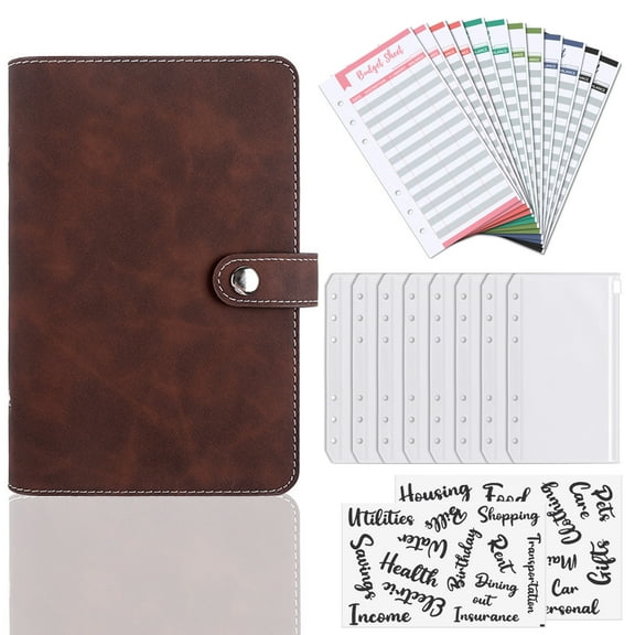 SKYDUE Budget Binder6-Ring Loose Leaf Notebook with Zipper Envelopes for BudgetingA8 PU Leather Binder Organizer with Extra Gum