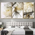 3Pcs Abstract Wall Decor Gold & Black Curve Ink Stroke with Lines Print