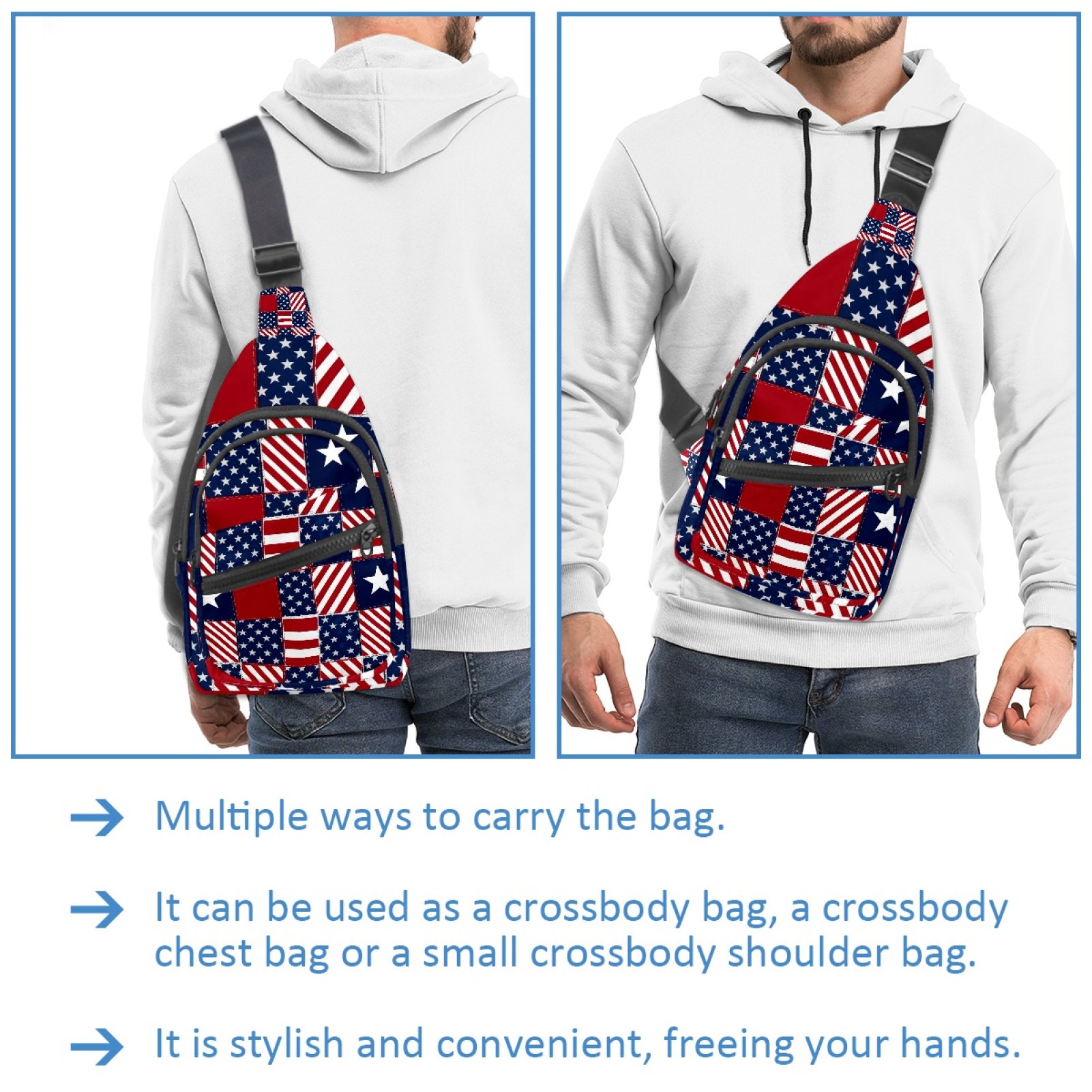 ERJLKXP Independence Day Usa Flag Small Mens Women Crossbody Chest Bag, Travel Over Shoulder Sling Bag Backpack Men Side Bag,Daypack