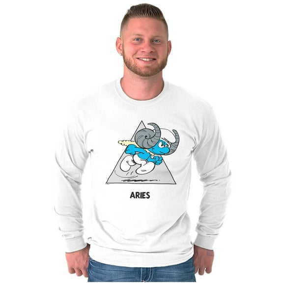 The Smurfs Aries Ram Zodiac Sign Long Sleeve TShirt Men Women Brisco Brands S