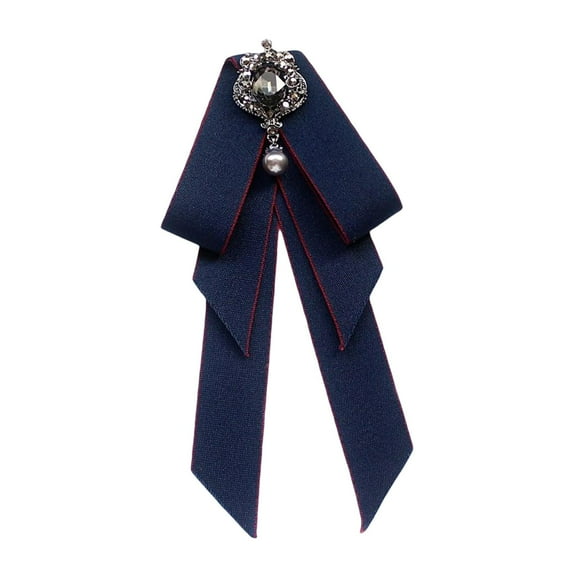 Bow Tie for Women Brooch Pin Rhinestone Girls Elegant Ribbon Fashion Collar Jewelry Bowknot Necktie Bowties for Gift Suit Graduation Navy blue