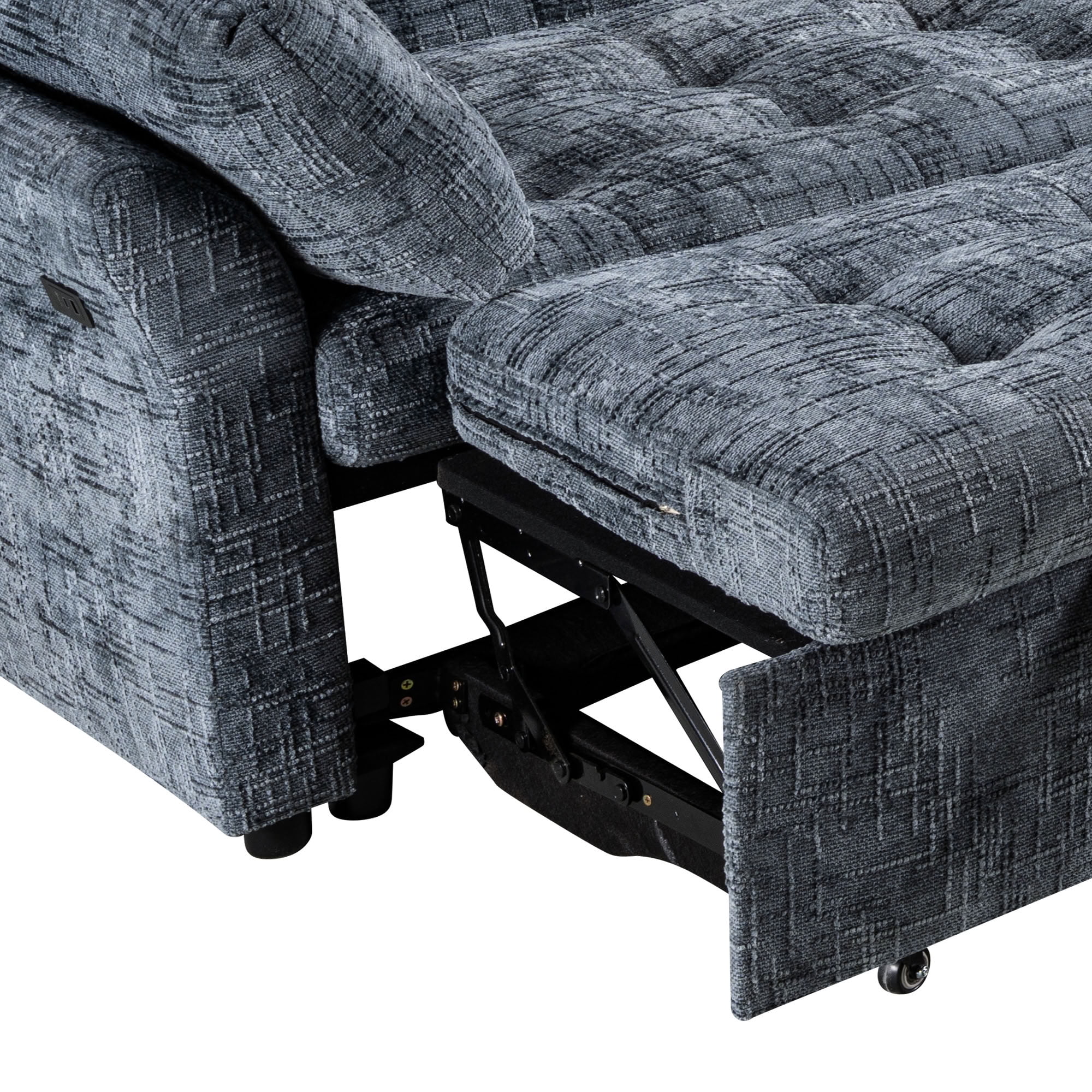MAYEERTY Convertible Sleeper Sofa with Double Pull-Out Beds, 3-in-1 Tufted Linen Sofa Bed with 180° Flat Backrest, for Living Room, Apartment, Small Space