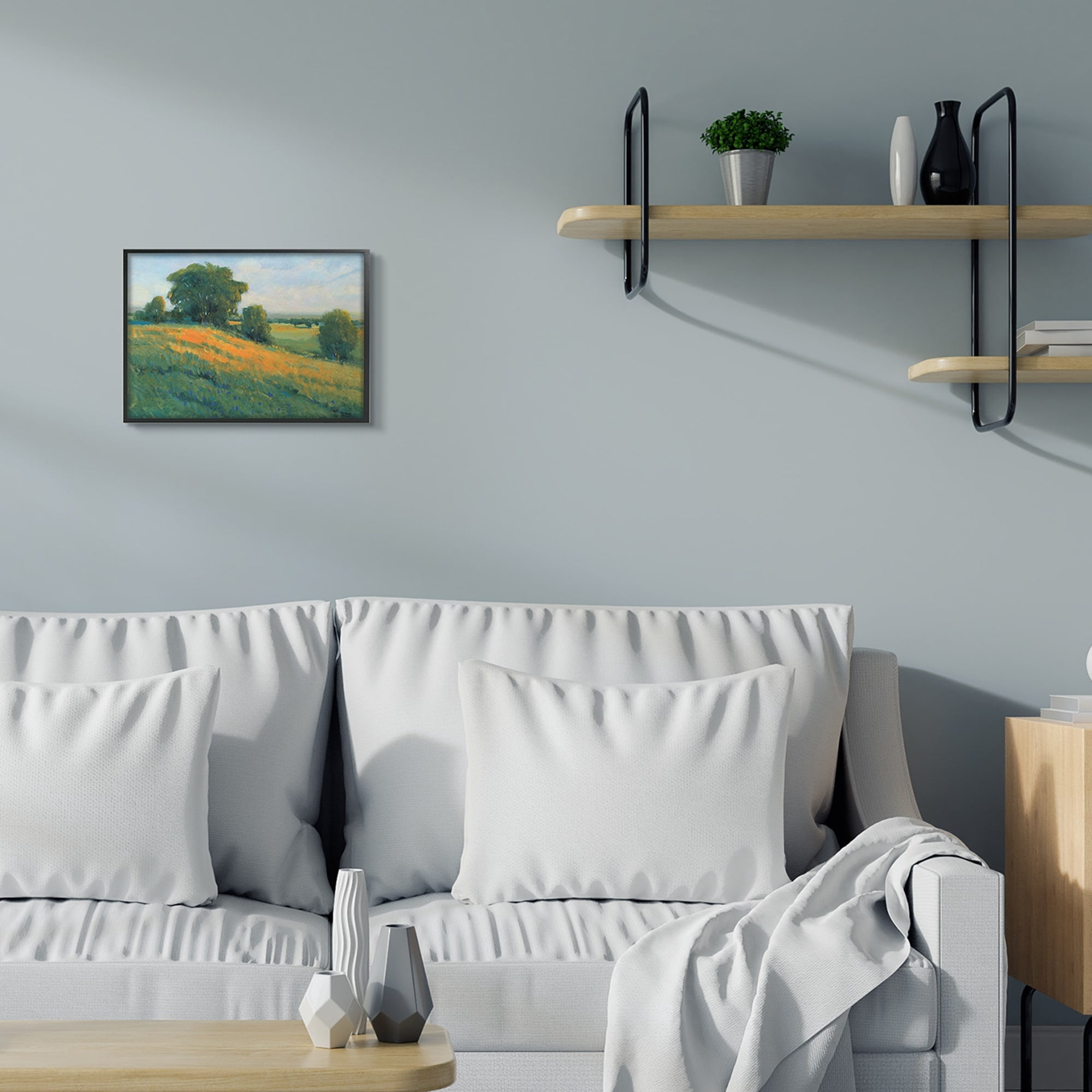 Stupell Industries Green Rolling Hills Blue Poppy Fields Landscapes,11 x 14,Designed by Tim OToole