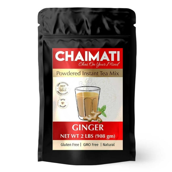 ChaiMati - Ginger Chai Latte - Powdered Instant Tea Premix, 2 Pound Jar - Makes 100 Cups - Hot or Iced, Very Low Caffeine, Ready in seconds, Great for Gifting & Parties - gets "Chai on your Mind"