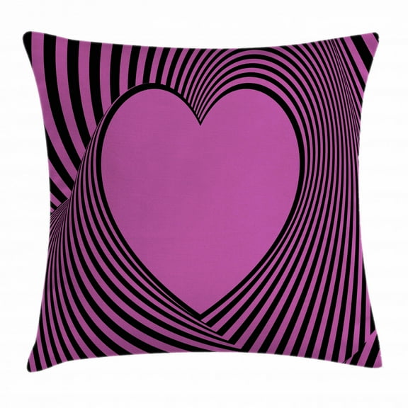 Pink Zebra Throw Pillow Cushion Cover, Heart Shape with Twisting Lines Happiness Love Valentines Day Themed Stripes, Decorative Square Accent Pillow Case, 16 X 16 Inches, Fuchsia Black, by Ambesonne