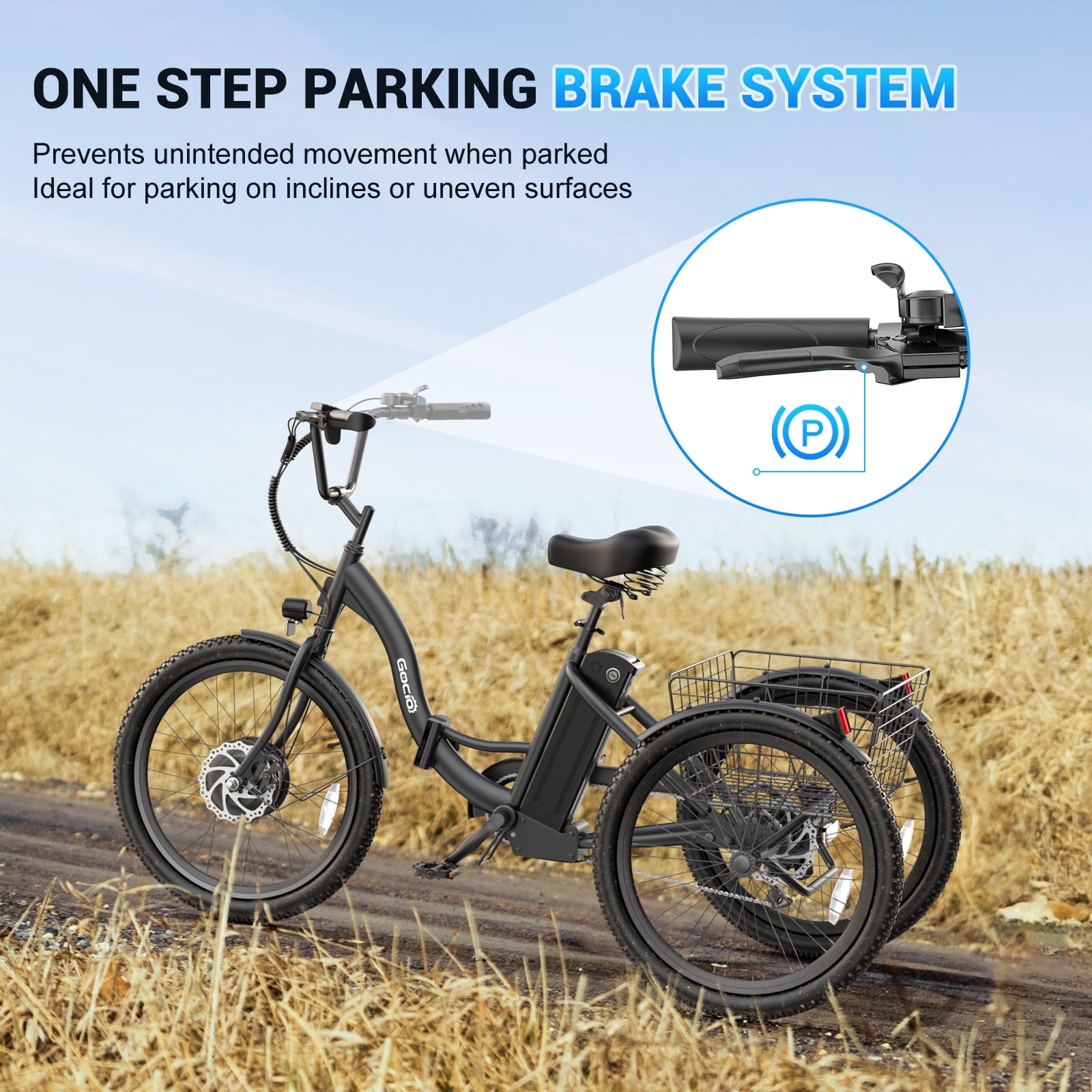 Gocio Electric Tricycle for Adults, Peak 500W Motor Electric Trike 48V 10.4AH UL2849 Battery, Cargo Motorized Tricycle, Shimano 7 Gears 3-Wheel Electric Bike for Adults & Seniors