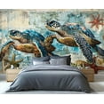 thumbnail image 2 of Sea Turtles Wall Mural - Marine Life Wall Murals, Vintage World Map Hd Photo For Living Room Bedroom, Sea Turtle Mural 59"W x 39.4"H (Not Peel and Stick), 2 of 6