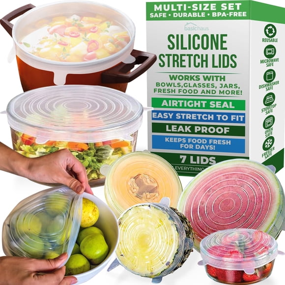 Set básico de 7 tapas extensibles de silicona reutilizables Basic Haus