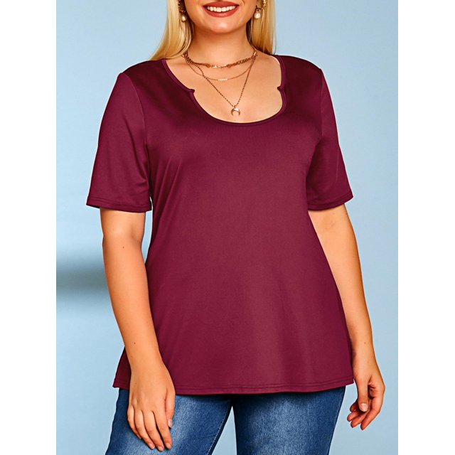 Cuello sólido cuello grande talla de tee Rosegal Camisetas tallas grandes