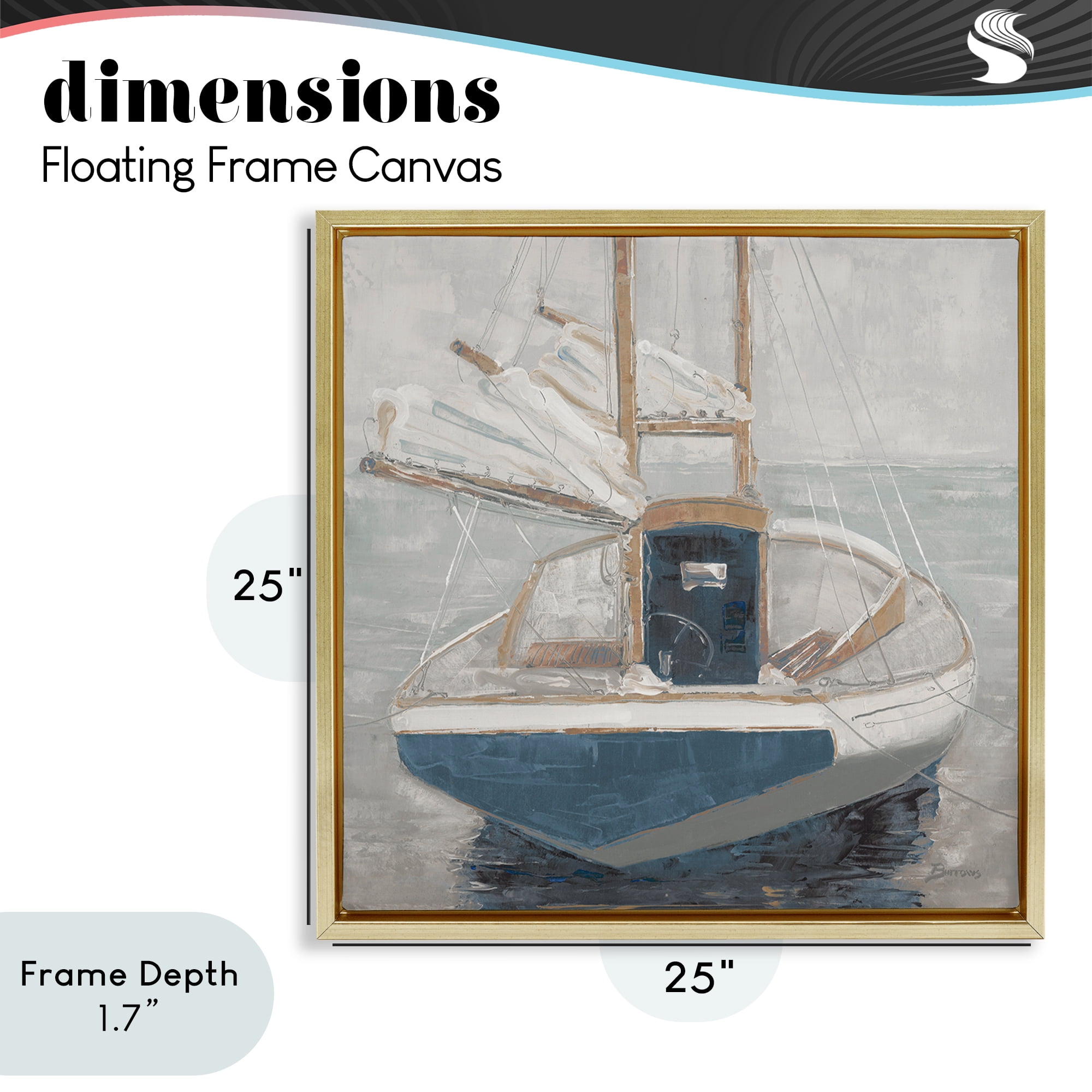 Stupell Industries Serene Harbor Sail Boat Gold Framed Floater Canvas Wall Art, design by John Burrows