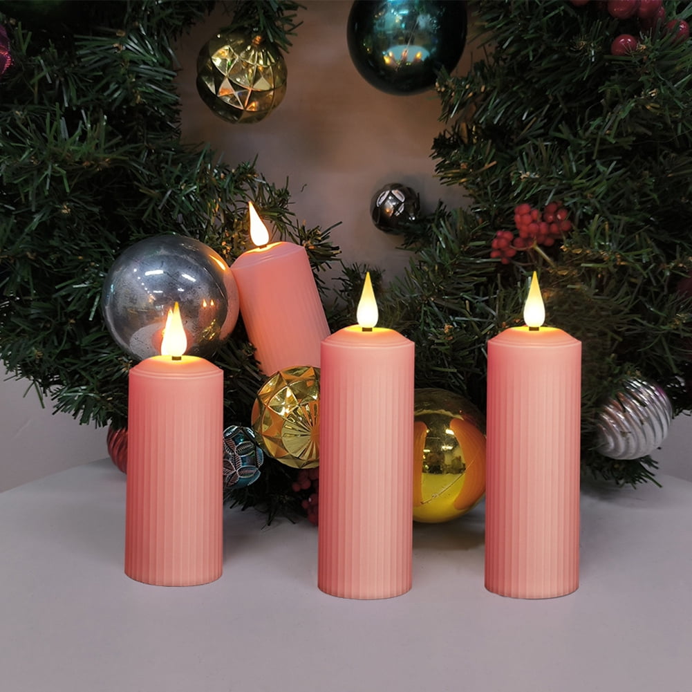 3Pcs Led Candles Dimmable Usb Rechargeable Flameless Candle Decor Light (Pink)
