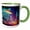 Green/White, variant on 3drose, Sharks Fly Around Town Fantasy Ai Generated Art, 11oz Two-tone Blue Mug