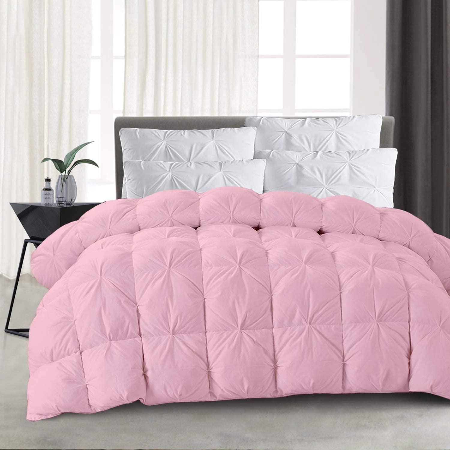 Sk Linen Comforter King/California King Sized 94 by 104 inch Baby Pink 100% Microfiber Fabric, 1 Piece Quiled Pinch Pleated Comforter (Comforter Cover Not Included)