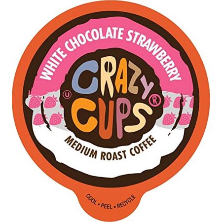 Crazy Cups Flavored Single Serve Hot or Iced Medium Roast Coffee for Keurig KCups Machines in Recyclable Pods  White Chocolate Strawberry  22 Count