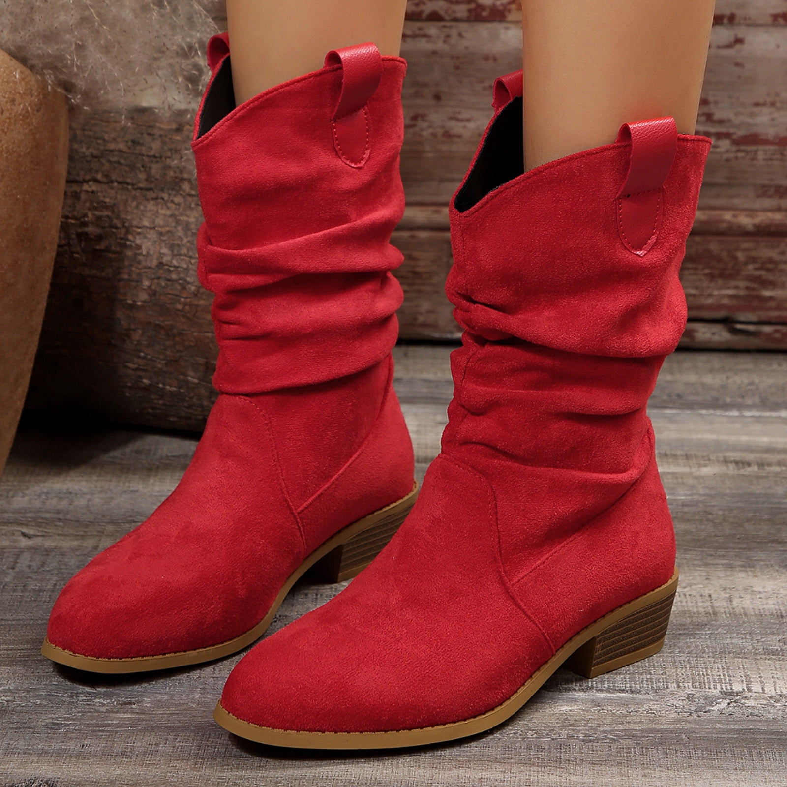 Bottes Femme En Daim à Talon Aiguille - Bout Pointu Mi-mollet Style Décontracté