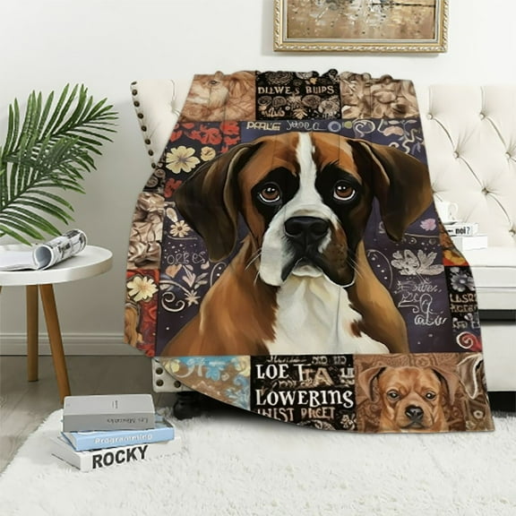 COMIO Boxer Dog Blanket Throw Blanket Super Soft Flannel Throw Blanket Lightweight Fluffy Plush Fuzzy Bed Blanket for Cute Pet