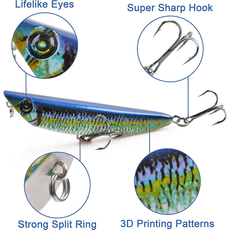 Topwater Popper Lures 5pcs Fishing Plugs Lures Kit Bass Fishing
