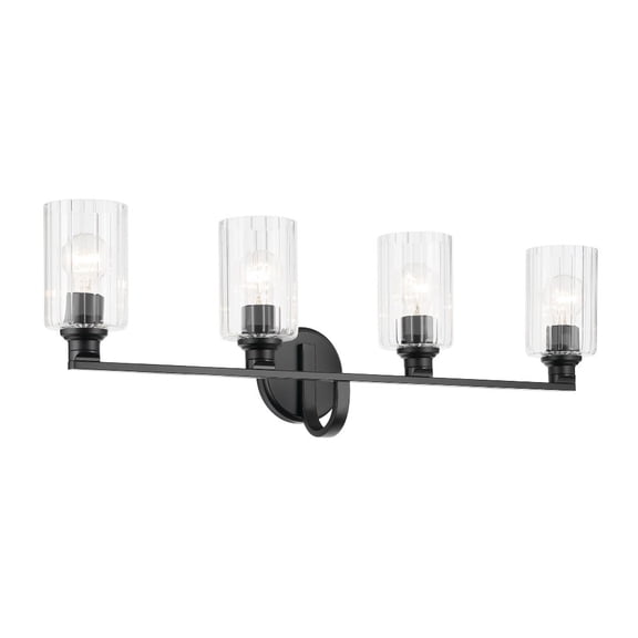 55227BKFLU Kichler Lighting Gioe - 4 Light Bath Vanity-10.5 Inch Tall and 32.25 Inch Wide-Black Finish-Clear Fluted Glass Color
