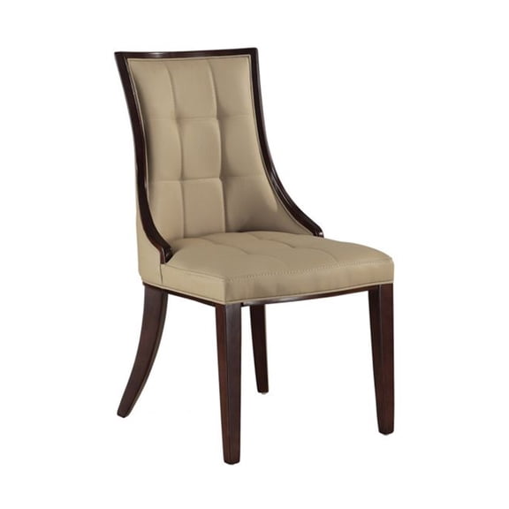 Glen Dining Chair Set of 2, Tufted Tan Faux Leather, Plush Foam, Brown Wood