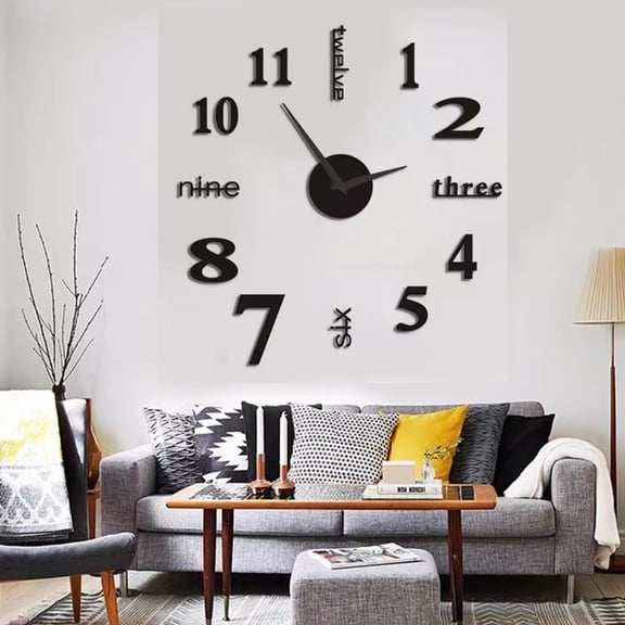 Large Wall Clock,Modern Wall Decor,3D Frameless DIY Wall Clock Watches Hours,House Decorations for Living Room Bedroom,Black