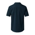 thumbnail image 3 of Camisas Vaqueras Para Hombre Manga Larga Camisa de manga corta de solapa con hebilla de bolsillo de temperamento adelgazante de algodón para hombre (Navy, L), 3 of 5