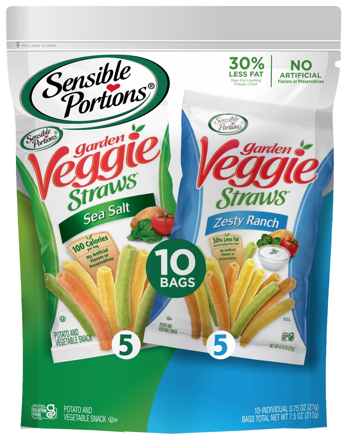 Sensible Portions Sea Salt & Zesty Ranch Garden Veggie Straws, 0.75 oz (10 Count)