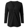 thumbnail image 5 of ATOYSOY Trendy Solid Color Tops Loose Shirts for Women Casual V Neck Button Pullovers Outwear Fall 3/4 Sleeve Tees Black L, 5 of 6