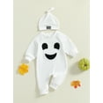 thumbnail image 5 of Raccmtaty Baby 2Pcs Halloween Outfits Long Sleeve Round Neck Ghost Jumpsuit with Hat Set Infant Clothes, 5 of 9