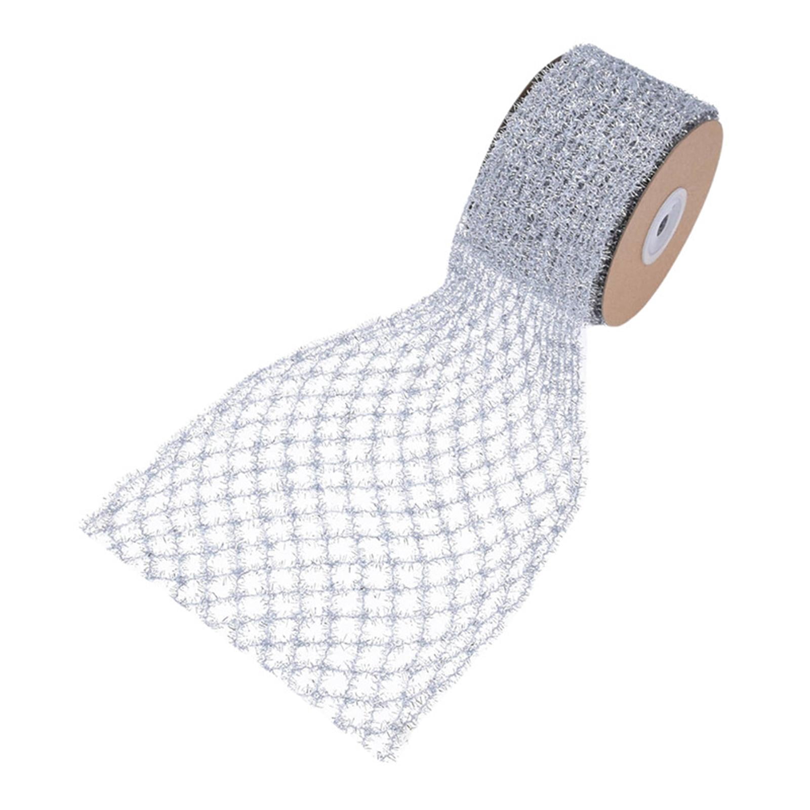 Yunhgft 1 Roll Glitter Wired Ribbon Home Decoration Stretchable Sparkling Trim Christmas Silver
