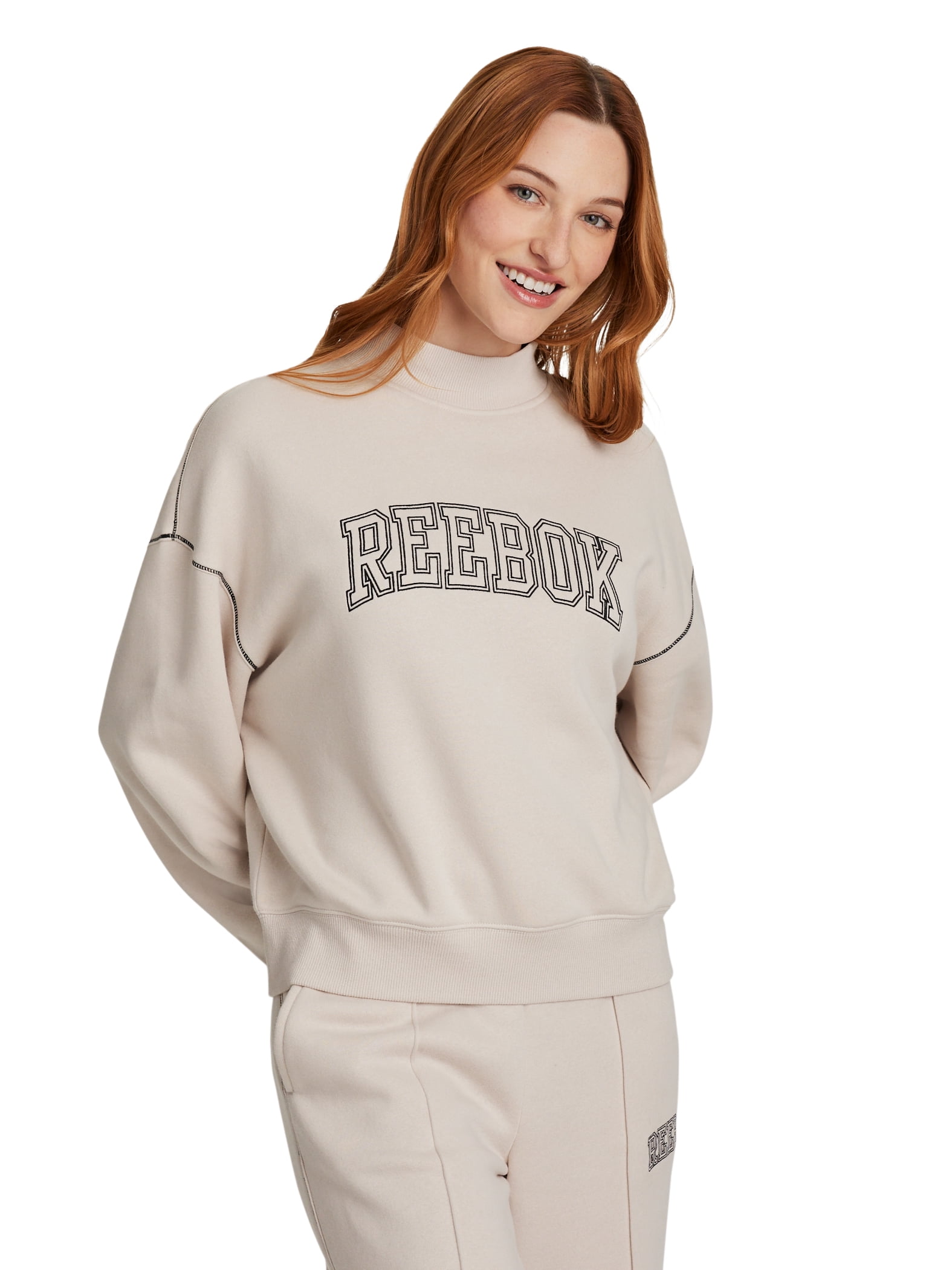 Reebok Women's Game Day Fleece Contrast Stitch Mock Neck Top, Sizes XS-XXXL