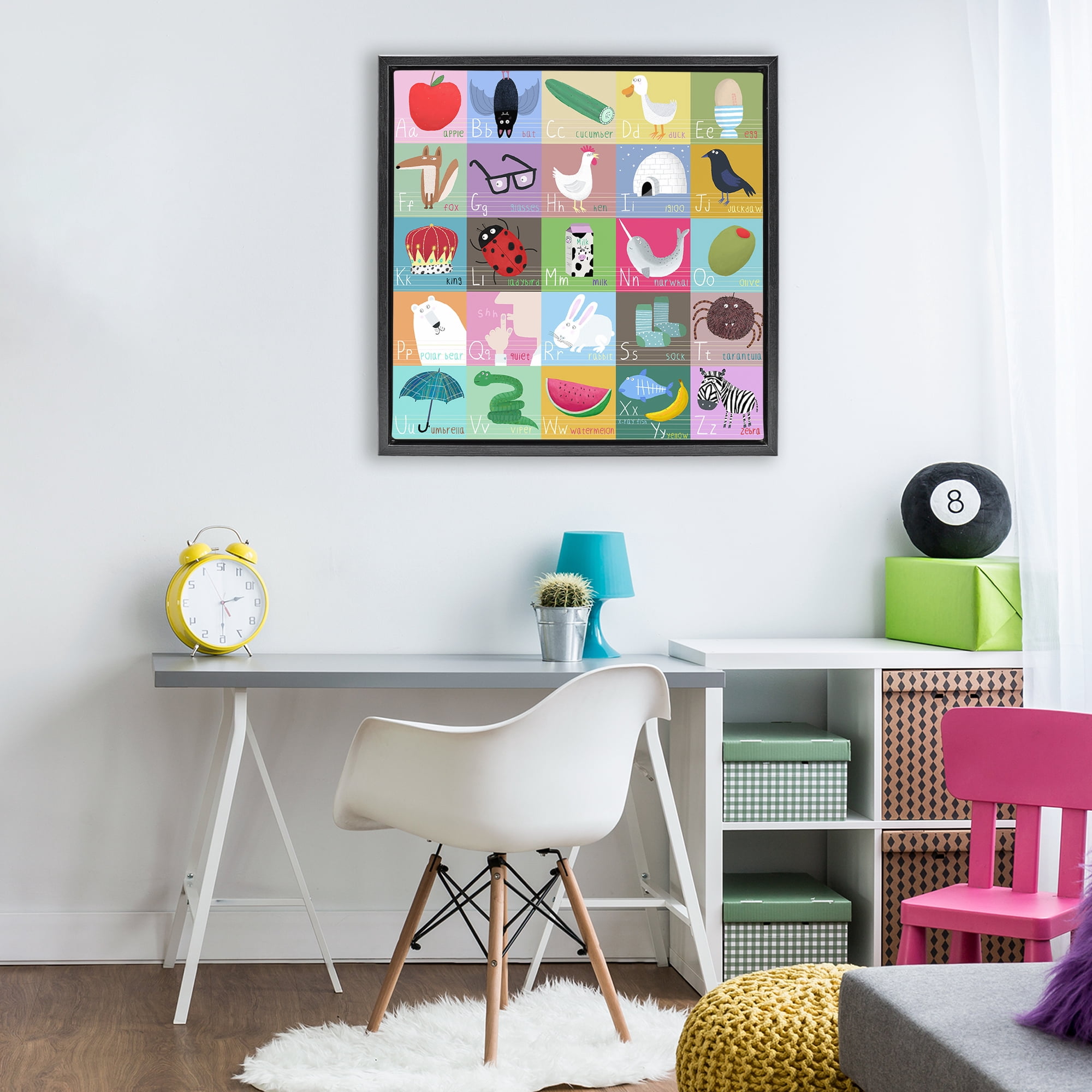 Stupell Industries Alphabet Learning First Words Black Framed Floater Canvas Wall Art, design by Carla Daly
