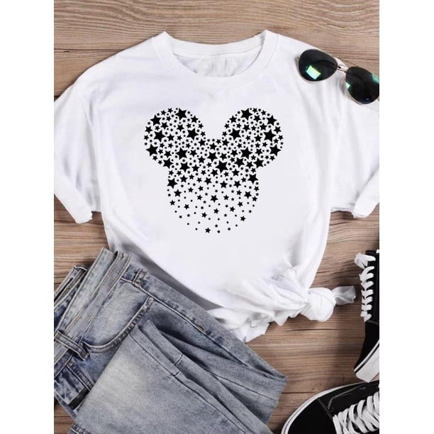 Disney Fashion Leopard Love Ear Trend Women Cartoon Print Clothing Mickey Mouse Tee Shirt Casual Graphic Short Sleeve T-shirtsXXXL Gao Jinjia LED