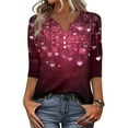 thumbnail image 2 of Valentines Shirts Women Plus Size Holiday 3/4 Sleeve Tunic Tops Funny Love Heart Printed T-Shirts Casual Button V Neck Pullover Loose Three Quarter Length Blouses Pink L, 2 of 5